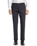 Stretch-Cotton Flat-Front Trousers, Navy