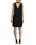 Sleeveless Structured Stand-Collar Shift Dress, Black