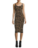 Scoop-Neck Floral Tank Dress, Black
