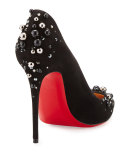 Candidate Pearly-Embellished Suede Red Sole Pump, Black