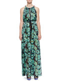 Floral-Print Tassel Drawstring-Neck Maxi Dress