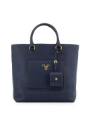 Medium Vitello Diano North-South Tote Bag, Dark Blue (Baltico)