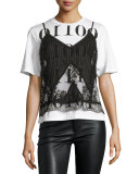 2-in-1 Sheer Pintucked Camisole w/ Jersey Tee, Black