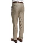 Flat-Front Wool Trousers, Tan