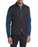 Leather-Trim Quilted Vest, Black