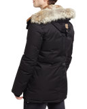 Lux Hooded Jacket w/Coyote & Rabbit Fur Trim, Black