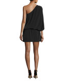 Ashton One-Shoulder Silk Blouson Minidress, Vintage Caviar