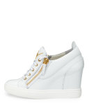 Lorenz Zip-Front Wedge Sneaker, White