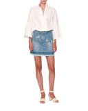 Full-Sleeve Cutaway-Hem Poplin Blouse, White