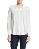 High-Low Button-Front Shirt, White