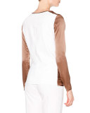 Long-Sleeve Two-Tone T-Shirt, White/Summer Brown