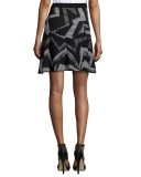 Ribbed Geometric-Patterned Fit-&-Flare Skirt, Black
