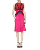 Kizzie Colorblock Dress W/Fringe Trim, Burgundy
