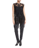 Tailored Striped Satin Pants, Black