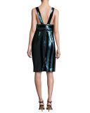 Veronica Sleeveless Striped Sequin Cocktail Dress, Blue/Black