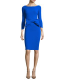 Brestyn 3/4-Sleeve Bow-Trim Cocktail Dress, Cobalt