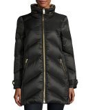 Chevron Quilted Down Puffer Coat 