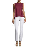Justine Sleeveless Linen-Blend Flowy-Back Blouse, Radicchio