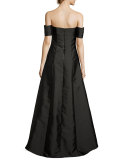 Off-the-Shoulder Jacquard High-Low Gown, Onyx