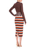 Long-Sleeve Mixed-Stripe Sheath Dress, Multi Colors