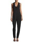 Sleeveless V-Neck Pleated-Front Jumpsuit, Black