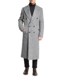 Herringbone Double-Breasted Wool Coat, Ash Melange
