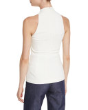 Cutout-Turtleneck Sleeveless Blouse, Soft White