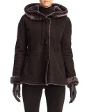 Hooded Shearling Short Parka Coat