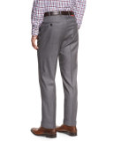 Twill Flat-Front Trousers, Light Gray
