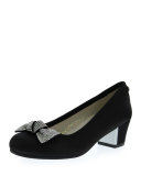 Erica Satin Pump w/ Rhinestone Bow, Black, Youth