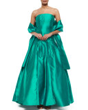 Strapless Pleated Ball Gown, Teal