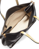 Granada Calf Leather Tote Bag, Black/Dark Brass