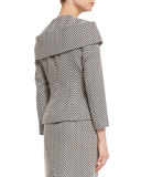 Herringbone Off-the-Shoulder Collar Jacket, Black