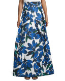Floral-Printed Ball Skirt, Blue