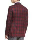 Tartan Plaid Super 140s Two-Button Sport Coat, Red/Navy