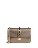Lock Rockstud Metallic Leather Shoulder Bag