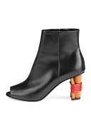 Wooden-Heel Open-Toe Bootie, Noir