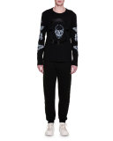 Skull & Butterfly Satin-Trim Long-Sleeve T-Shirt, Black