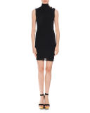 Button-Trim Ribbed Sleeveless Dress