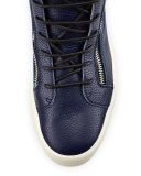 Men's Leather High-Top Sneaker, Blue