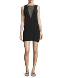 Maelie Sleeveless Lace-Trim Mini Dress, Black