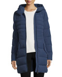 Hooded Quilted Zip-Front Parka, Dusty Blue