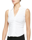Stretch-Poplin Shirtwaist Blouse