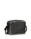 Rockstud Vitello Leather Camera Crossbody Bag, Black