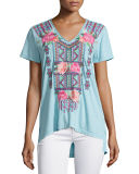 Cassandra Short-Sleeve Embroidered Tee