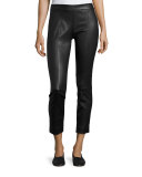 Stitch-Front Leather Leggings, Black