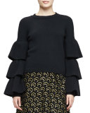 Tiered-Sleeve Knit Sweater, Black
