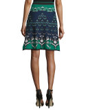 Floral Jacquard Knit Skirt, Teal