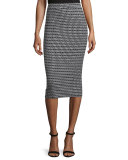 Danielle Geometric-Print Pencil Skirt, Black/Ivory
