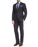 Wool Tonal-Check Two-Piece Suit, Navy